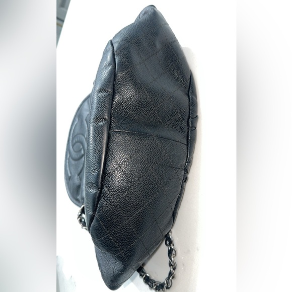 Preowned Authentic Chanel Black Caviar Leather, Pleated Half Moon Flap Bag - Picture 9 of 16